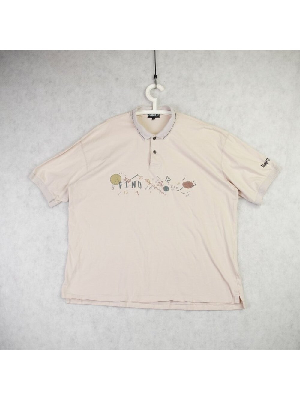 VTG Ashworth Golf Polo Shirt Mens XL Beige "Find The Time" Graphic Single Stitch